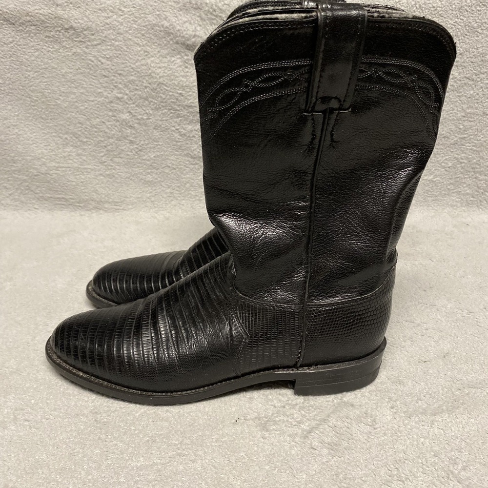 Justin Boots Mens 8 B Black Genuine Lizard Exotic Cowboy Western 3112 Read